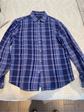 Banana Republic Navy and Purple Plaid Button-Down Shirt